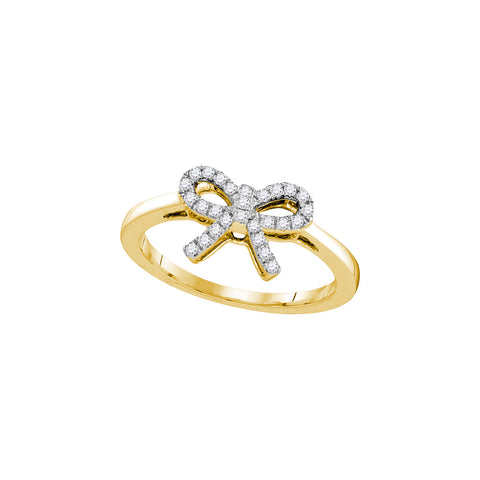 10kt Yellow Gold Womens Round Diamond Ribbon Bow Knot Ring 1/6 Cttw 105857 - shirin-diamonds