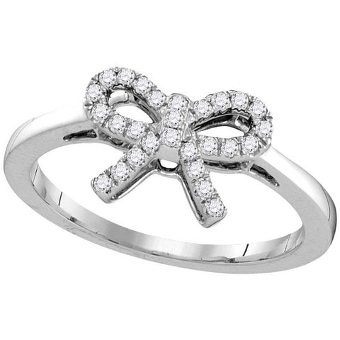 10kt White Gold Womens Round Diamond Ribbon Bow Knot Ring 1/6 Cttw 105858 - shirin-diamonds