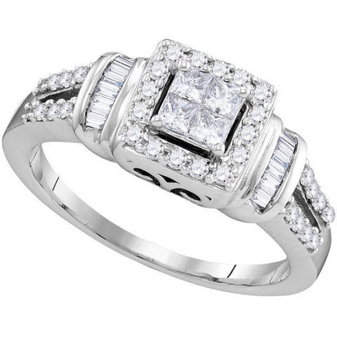 10kt White Gold Womens Princess Diamond Halo Bridal Wedding Engagement Ring 1/2 Cttw 105892 - shirin-diamonds