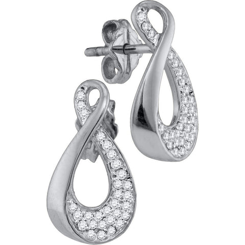 10kt White Gold Womens Round Diamond Teardrop Cluster Earrings 1/5 Cttw 105898 - shirin-diamonds