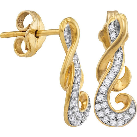 10kt Yellow Gold Womens Round Diamond Cluster Curled Screwback Earrings 1/6 Cttw 105901 - shirin-diamonds