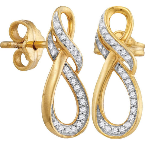 10kt Yellow Gold Womens Round Diamond Infinity Screwback Earrings 1/6 Cttw 105904 - shirin-diamonds