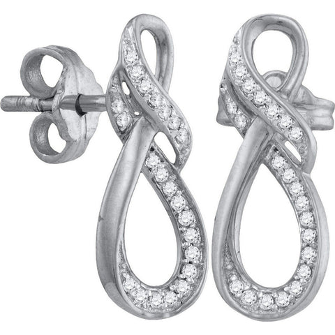 10kt White Gold Womens Round Diamond Infinity Screwback Earrings 1/6 Cttw 105905 - shirin-diamonds