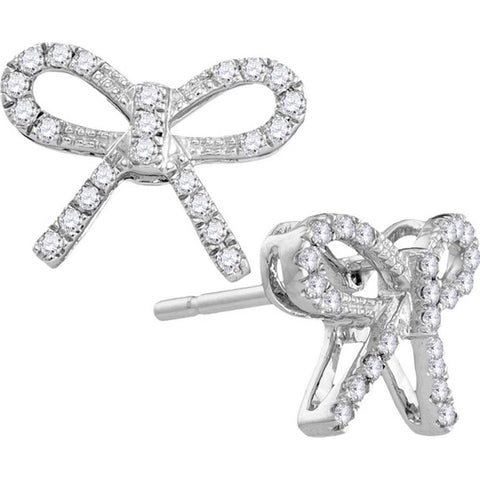 10kt White Gold Womens Round Diamond Bow-tie Ribbon Know Screwback Stud Earrings 1/5 Cttw 105919 - shirin-diamonds