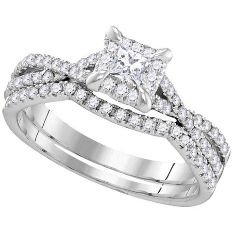 10kt White Gold Womens Round Diamond Square Halo Bridal Wedding Engagement Ring Band Set 5/8 Cttw (Certified) 106191 - shirin-diamonds