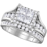 14kt White Gold Womens Princess Diamond Square Halo Bridal Wedding Engagement Ring Band Set 1-1/2 Cttw 106280 - shirin-diamonds