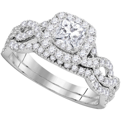 14kt White Gold Womens Princess Diamond Bridal Wedding Engagement Ring Band Set 1.00 Cttw 106339 - shirin-diamonds
