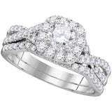 14kt White Gold Womens Round Diamond Halo Twist Bridal Wedding Engagement Ring Band Set 1.00 Cttw 106393 - shirin-diamonds
