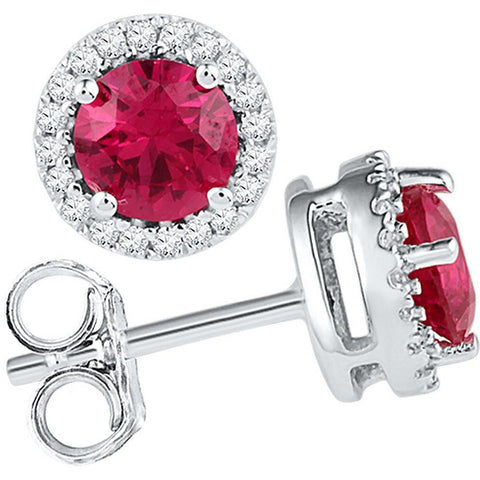 10kt White Gold Womens Round Lab-Created Ruby Solitaire Diamond Screwback Earrings 1-1/3 Cttw 106785 - shirin-diamonds