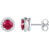 Sterling Silver Womens Round Lab-Created Ruby Solitaire Diamond Frame Earrings 1-1/3 Cttw 106786 - shirin-diamonds