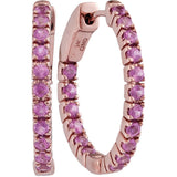 14kt Rose Gold Womens Round Pink Sapphire Hoop Earrings 1-1/4 Cttw 107243 - shirin-diamonds