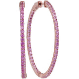 14kt Rose Gold Womens Round Pink Sapphire Slender Inside Outside Hoop Earrings 3-3/4 Cttw 107248 - shirin-diamonds