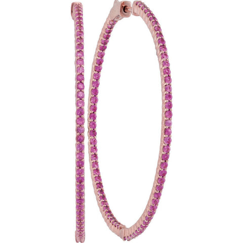 14kt Rose Gold Womens Round Pink Sapphire Large Slender Inside Outside Hoop Earrings 4-1/3 Cttw 107274 - shirin-diamonds