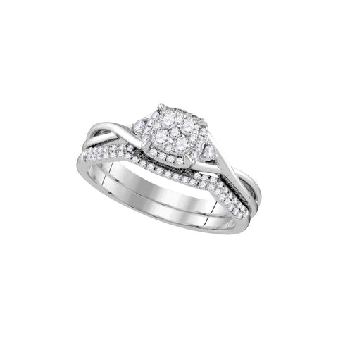 14k White Gold Womens Round Diamond Cluster Bridal Wedding Engagement Ring Band Set 3/8 Cttw 107358 - shirin-diamonds