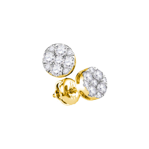 14kt Yellow Gold Womens Round Diamond Flower Cluster Stud Earrings 1/2 Cttw 107406 - shirin-diamonds