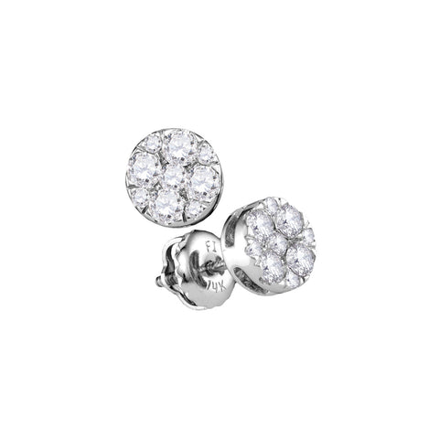 14kt White Gold Womens Round Diamond Flower Cluster Stud Earrings 1/2 Cttw 107407 - shirin-diamonds