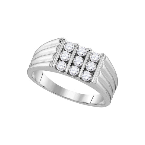 10kt White Gold Mens Round Diamond Triple Row Ribbed Wedding Band Ring 3/4 Cttw 107467 - shirin-diamonds