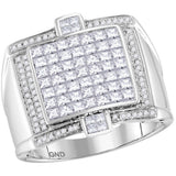 14kt White Gold Mens Princess Diamond Square Luxury Cluster Ring 2-1/12 Cttw 107505 - shirin-diamonds