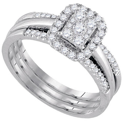 10kt White Gold Womens Diamond Cluster Bridal Wedding Engagement Ring Band Set 1/2 Cttw 107575 - shirin-diamonds