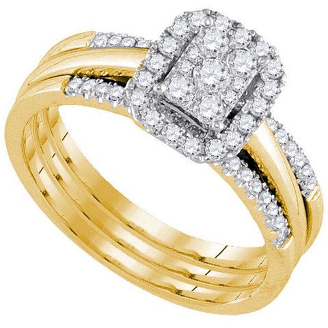 10kt Yellow Gold Womens Diamond Cluster Bridal Wedding Engagement Ring Band Set 1/2 Cttw 107576 - shirin-diamonds
