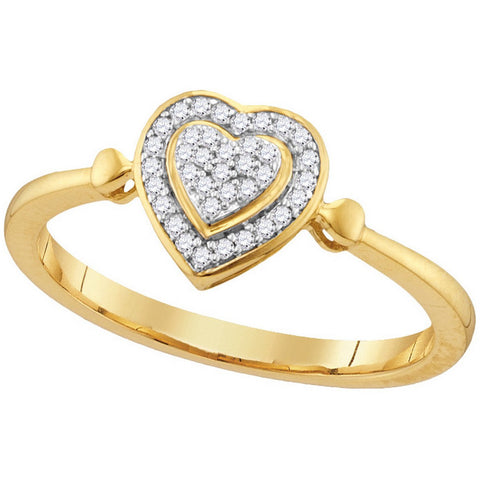 10kt Yellow Gold Womens Round Diamond Heart Love Cluster Ring 1/10 Cttw 107873 - shirin-diamonds
