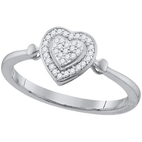 10kt White Gold Womens Round Diamond Heart Frame Cluster Ring 1/10 Cttw 107875 - shirin-diamonds
