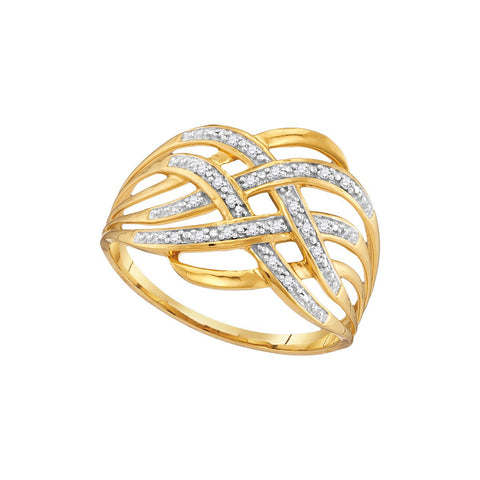 10kt Yellow Gold Womens Round Diamond Woven Cocktail Ring 1/20 Cttw 107979 - shirin-diamonds