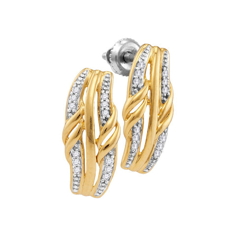 10kt Yellow Gold Womens Round Diamond Rectangle Cluster Stud Earrings 1/12 Cttw 108054 - shirin-diamonds