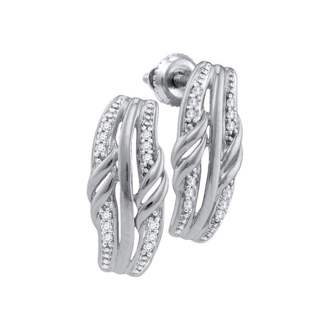 10kt White Gold Womens Round Diamond Rectangle Cluster Stud Earrings 1/12 Cttw 108059 - shirin-diamonds