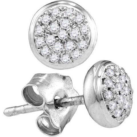 10kt White Gold Womens Round Diamond Concentric Cluster Screwback Earrings 1/10 Cttw 108286 - shirin-diamonds