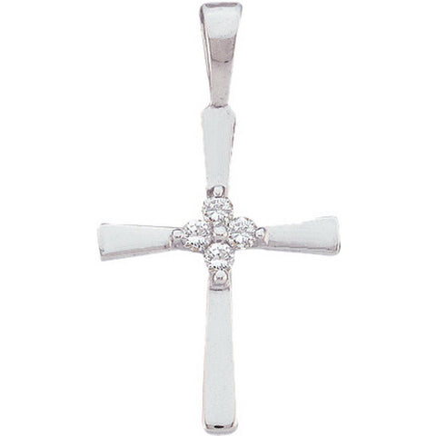 10kt White Gold Womens Round Diamond Simple Cross Faith Pendant 1/20 Cttw 10832 - shirin-diamonds