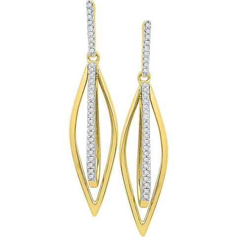 10kt Yellow Gold Womens Round Diamond Oblong Oval Stick Dangle Earrings 1/6 Cttw 108532 - shirin-diamonds