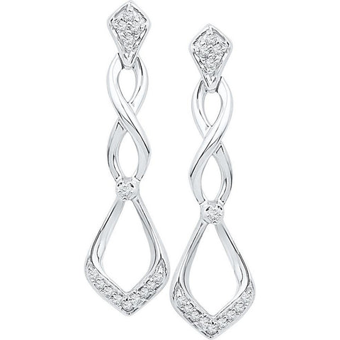 10kt White Gold Womens Round Diamond Cascading Teardrop Dangle Earrings 1/10 Cttw 108559 - shirin-diamonds