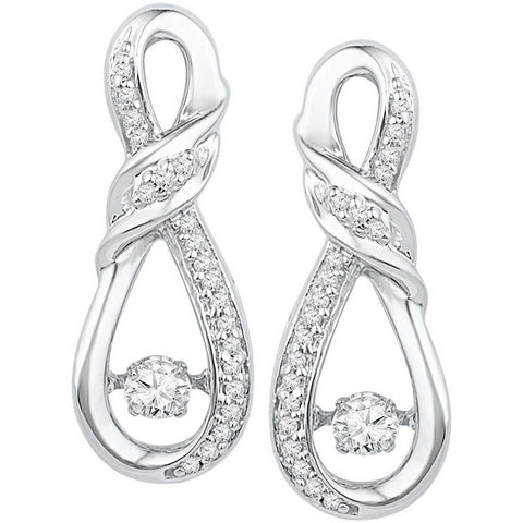 10kt White Gold Womens Round Diamond Moving Twinkle Solitaire Twist Ribbon Earrings 1/3 Cttw 108614 - shirin-diamonds