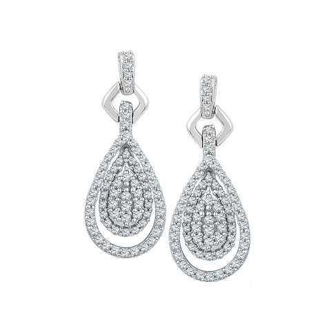 10kt White Gold Womens Round Diamond Teardrop Cluster Dangle Earrings 1/2 Cttw 108667 - shirin-diamonds