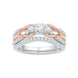 14kt White Gold Rose-tone Womens Round Diamond Knot Bridal Wedding Engagement Ring Band Set 5/8 Cttw 108729 - shirin-diamonds