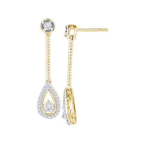 10kt Yellow Gold Womens Round Diamond Teardrop Screwback Dangle Earrings 1/4 Cttw 108730 - shirin-diamonds
