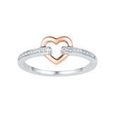 10kt White Gold Womens Round Diamond Rose-tone Bound Heart Ring 1/12 Cttw 108748 - shirin-diamonds