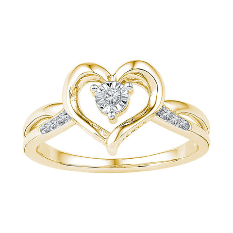 10kt Yellow Gold Womens Round Diamond Solitaire Heart Ring 1/20 Cttw 108753 - shirin-diamonds