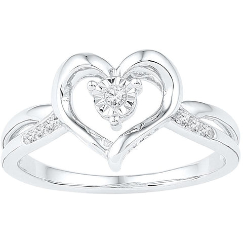 10kt White Gold Womens Round Diamond Solitaire Heart Ring 1/20 Cttw 108755 - shirin-diamonds