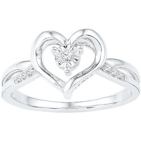 Sterling Silver Womens Round Diamond Heart Love Ring 1/20 Cttw 108757 - shirin-diamonds
