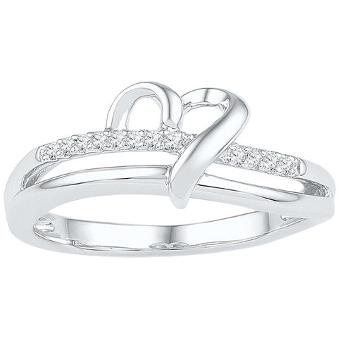 Sterling Silver Womens Round Diamond Heart Ring 1/20 Cttw 108763 - shirin-diamonds