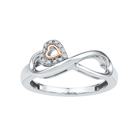 10kt White Gold Womens Round Diamond Rose-tone Heart Infinity Ring 1/20 Cttw 108765 - shirin-diamonds