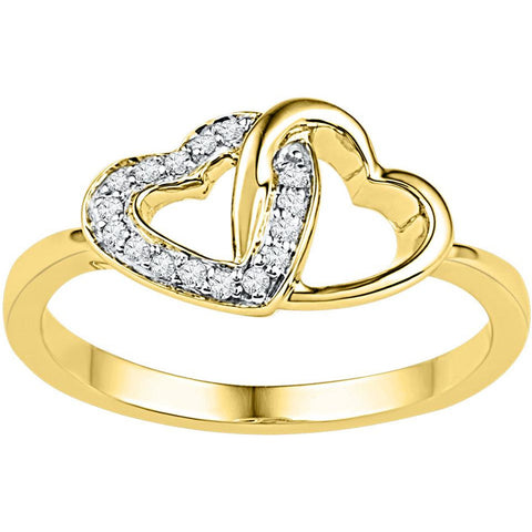 10kt Yellow Gold Womens Round Diamond Double Locked Heart Ring 1/12 Cttw 108768 - shirin-diamonds