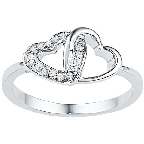 10kt White Gold Womens Round Diamond Double Locked Heart Ring 1/12 Cttw 108769 - shirin-diamonds