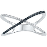 10kt White Gold Womens Round Black Colored Diamond Crossover Band Ring 1/6 Cttw 108787 - shirin-diamonds