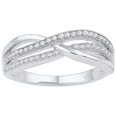 10kt White Gold Womens Round Diamond Crossover Band Ring 1/5 Cttw 108804 - shirin-diamonds