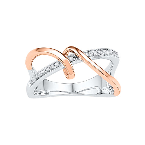 10kt White Gold Womens Round Diamond Rose-tone Spiral Strand Crossover Band Ring 1/10 Cttw 108859 - shirin-diamonds