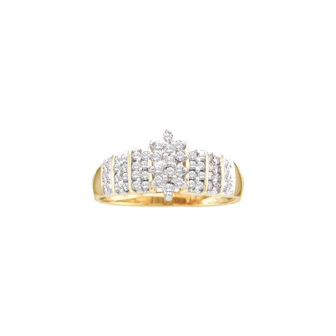 10kt Yellow Gold Womens Round Prong-set Diamond Oval Cluster Ring 1/4 Cttw 10892 - shirin-diamonds