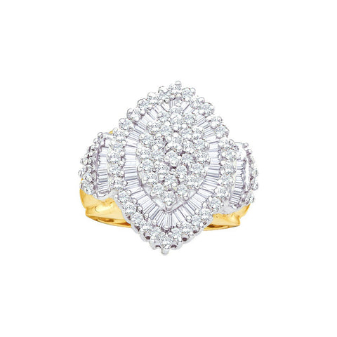 10kt Yellow Gold Womens Round Baguette Diamond Concentric Oval Cluster Ring 1.00 Cttw 10894 - shirin-diamonds